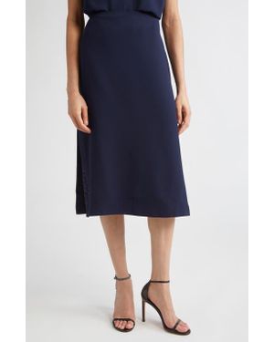St. John Lace Inset Satin Back Crepe Skirt - Blue
