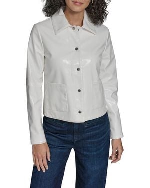 KARL LAGERFELD Snap Front Patent Leather Shirt Jacket - Gray