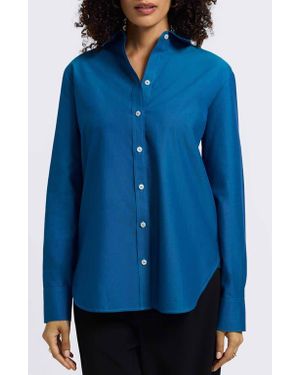 Foxcroft Meghan Solid Cotton Button-Up Shirt - Blue