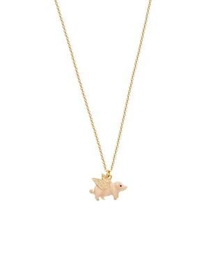 Fable England Flying Pig Enamel Necklace - Metallic