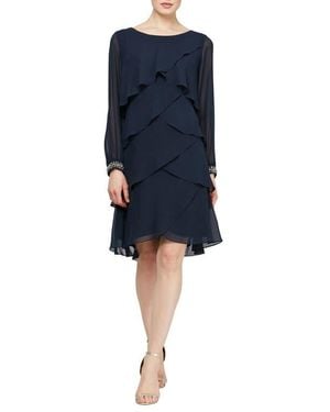 Sl Fashions Long Sleeve Tiered Dress - Blue