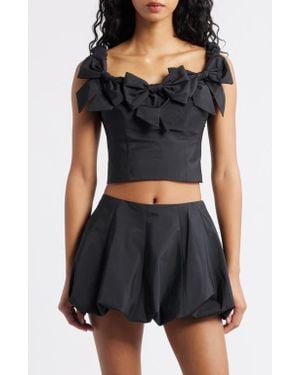 LoveShackFancy Winston Bow Off The Shoulder Crop Top - Black