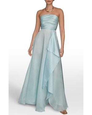 Donna Karan Strapless Ruched Bodice Gown - Blue