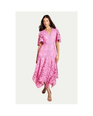 Coast Placement Lace Hanky Hem Dress - Pink