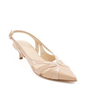 Elizee Portia Pump Leather Slingback Kitten Heels - Natural