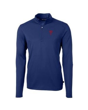 Cutter & Buck Philadelphia Phillies Big & Tall Virtue Eco Pique Quarter-Zip Pullover Jacket - Blue