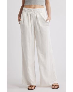 Treasure & Bond Linen Blend Smocked Waist Wide Leg Pants - White
