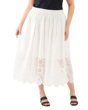 Karen Kane Embroidered Eyelet Cotton Midi Skirt - White
