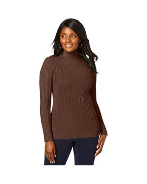 Jessica London Ribbed Cotton Turtleneck Sweater - Brown