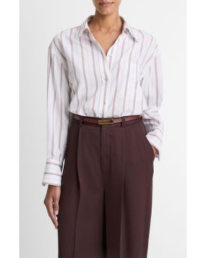 Vince Stripe Oversize Button-Up Shirt - White