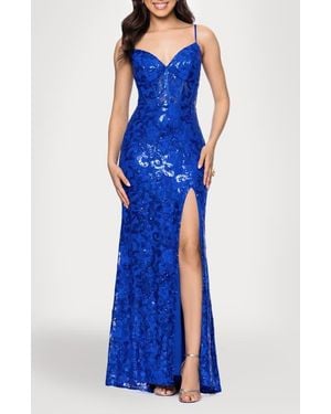 Blondie Nites Sequin Tapestry Sheath Gown - Blue