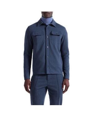 Bugatchi Heathered Kint Snap-Up Shirt Jacket - Blue