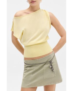 BDG Bailey Boat Neck Knit Crop Top - Yellow
