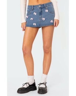 Edikted Alivia Satin Bow Denim Miniskort - Blue