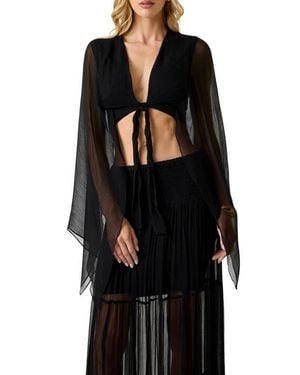Marciano Tamia Long Sleeve Crinkle Chiffon Top - Black