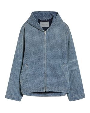 Balenciaga Logo Embroidery Hooded Denim Jacket - Blue