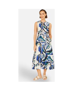 Yumi' Swirl Print Midi Dress - Blue