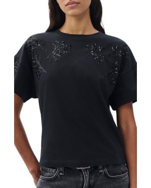 Rag & Bone Kelly Beaded Floral Boxy T-Shirt - Black