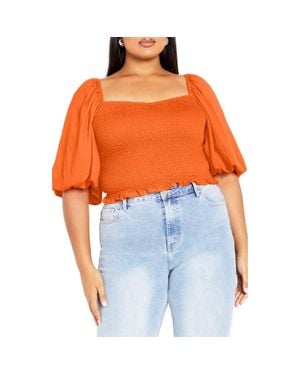 City Chic Chrysie Smocked Crop Top - Orange
