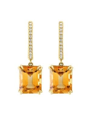 Effy 14K Emerald Cut Citrine Drop Diamond Earrings - Metallic