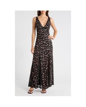 Damson Madder Genevieve Ditsy Floral Plunge Neck Midi Dress - Black