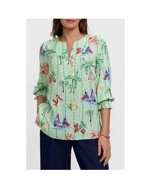Foxcroft Alicia Resort Stripe Popover Top - Green