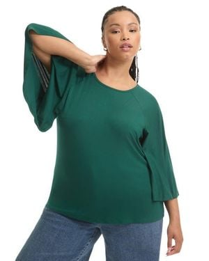 June + Vie Flared Raglan Sleeve Breton Tee - Green