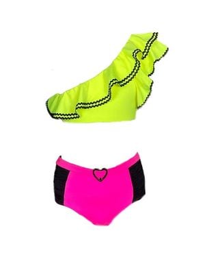 NESSI BYRD Kids' One Shoulder Ric-Ram Trim Two Piece Bikini - Yellow