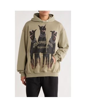 Represent Thoroughbred Oversize Cotton Graphic Hoodie - Green
