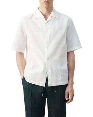 Mango Floral Jacquard Cotton & Linen Camp Shirt - White