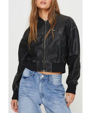 Princess Polly Sweet Disaster Faux Leather Bomber Jacket - Black