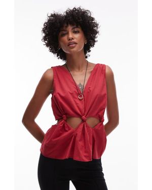 TOPSHOP Knot Cutout Waist Cotton Tank - Red