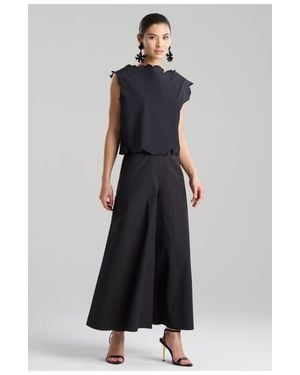 Natori Tech Cotton Taffeta Square Top With Embroidery - Black