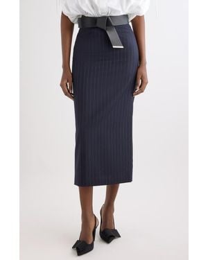 Givenchy Pinstripe Wool Pencil Midi Skirt - Blue