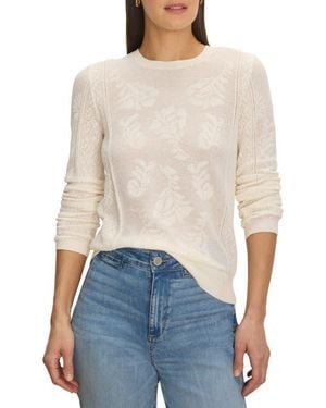 NIC+ZOE Floral Jacquard Lace Inset Pointelle Sweater - Blue