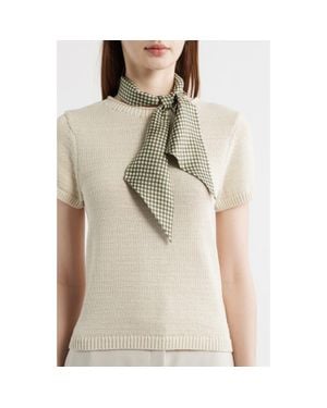 Vince Gingham Ribbon Silk Scarf - Natural