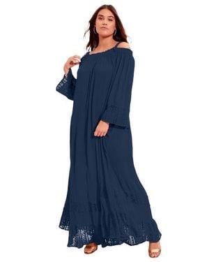 June + Vie Off-The-Shoulder Maxi Dress - Blue