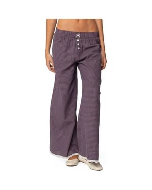 Edikted Dakota Plaid Pull-On Relaxed Fit Pants - Purple