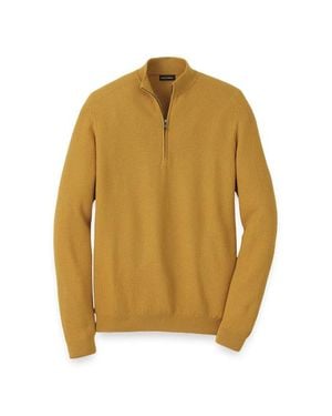 Paul Fredrick Silk Cotton Cashmere Quarter Zip Mock Neck Sweater - Yellow