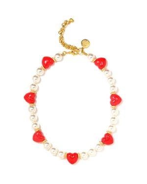 Venessa Arizaga Heart To Heart Pearl Necklace - Red