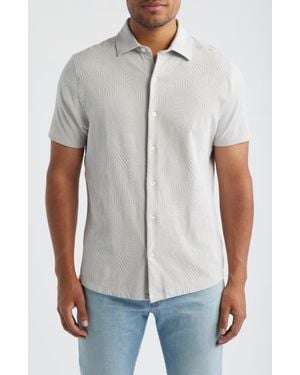 Robert Barakett Fenric Texture Knit Short Sleeve Button-Up Shirt - Gray
