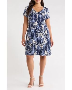 Connected Apparel Floral Fit & Flare Dress - Blue