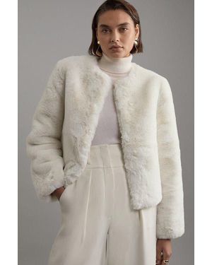 Karen Millen Collarless Faux Fur Jacket - Brown