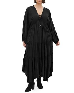 City Chic Divine Grace Long Sleeve Handkerchief Hem Dress - Black
