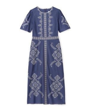 Cartolina Nantucket Bobbi Embroidered Midi Dress - Blue