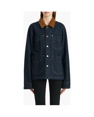KHAITE Wyatt Corduroy Collar Denim Chore Coat - Blue