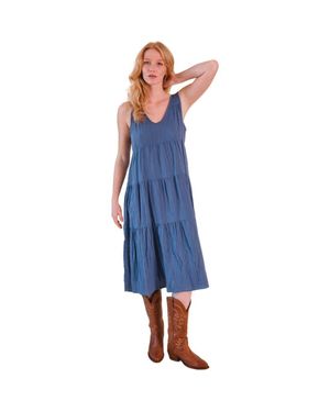 Poplinen Teresa Tiered Tank Dress - Blue