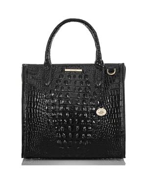 Brahmin Caroline Croc Embossed Leather Satchel - Black