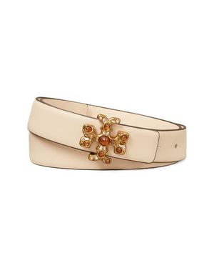 Tory Burch Kira Embellished Logo Belt - Natural