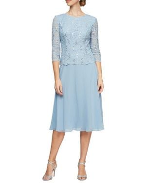 Alex Evenings Stretch Taffeta Faux Wrap Midi Cocktail Dress in Blue | Lyst